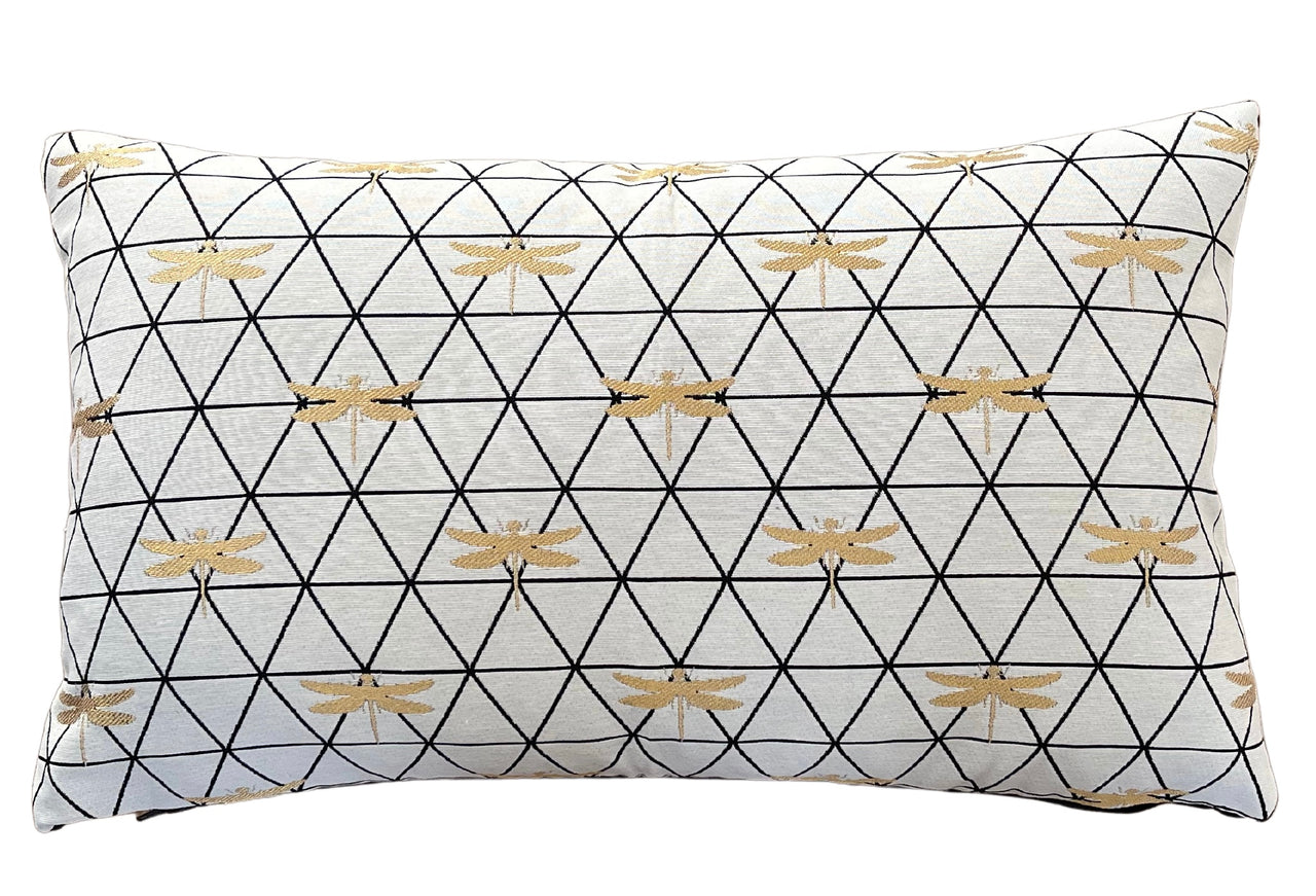 Dragonfly Gold Metallic White Black Cushion Cover Check Stripes Geometric Nordic