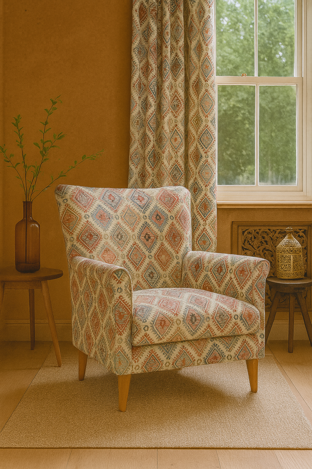 Upholstered furniture in traditional kilim pattern