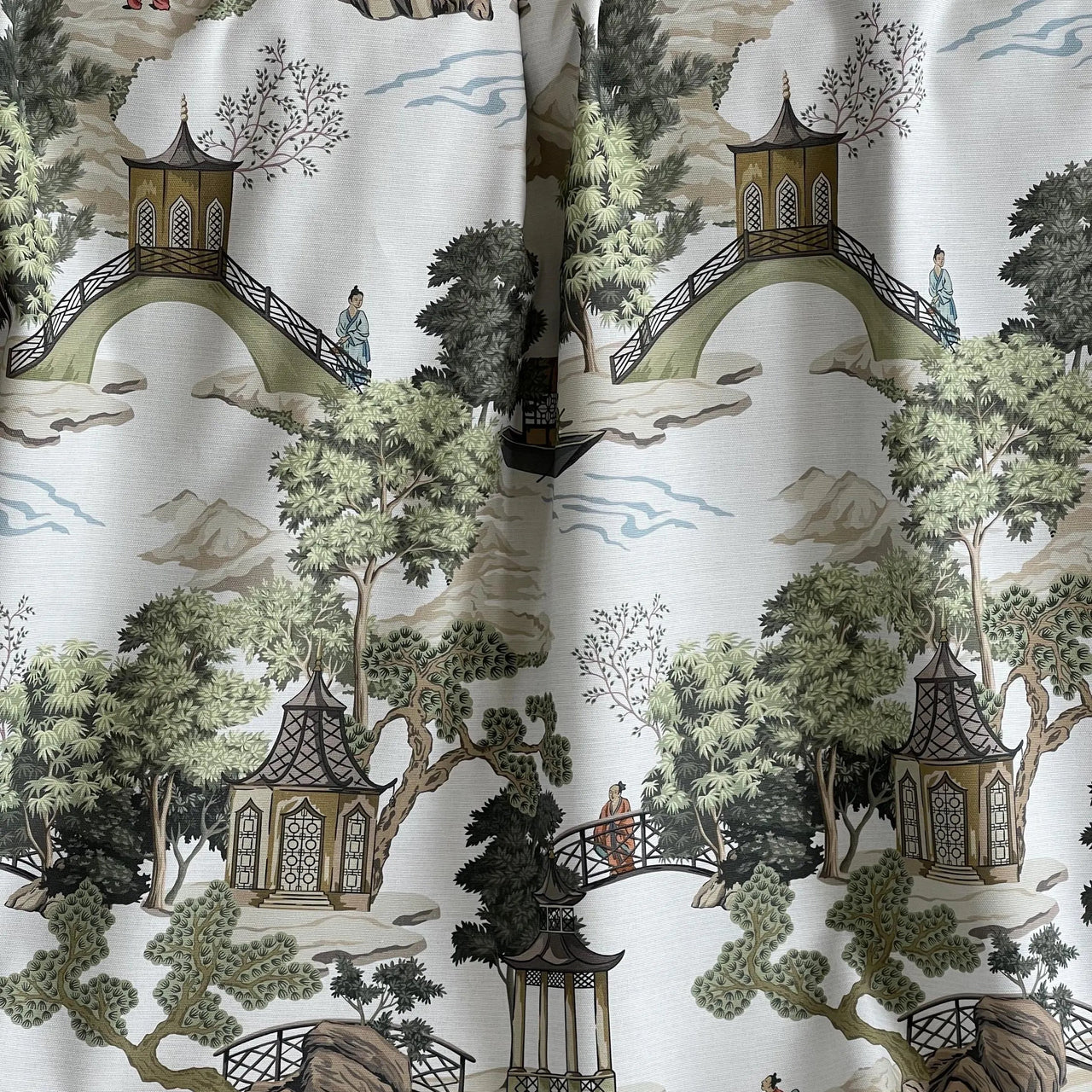 White oriental landscape fabric for soft furnishings