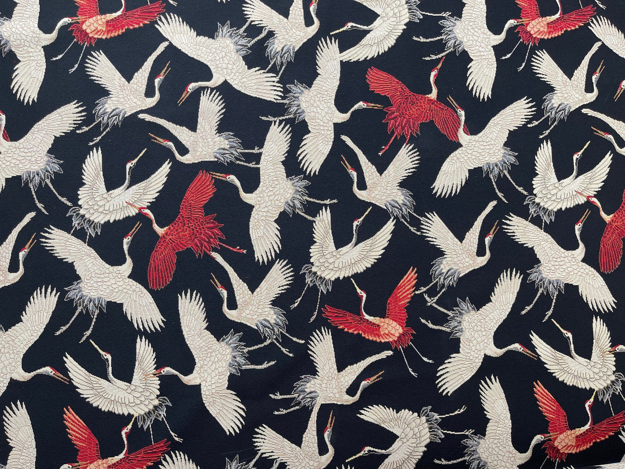 Black upholstery fabric with Japanese cranes