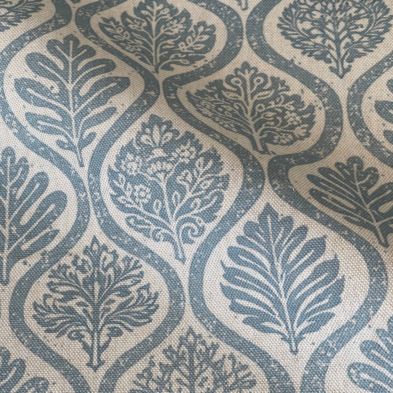 Modern coastal upholstery fabric with Scandinavian leaf pattern