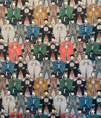 Thumbnail for Asian imperial figure repeat pattern on premium printed cotton fabric for interiors