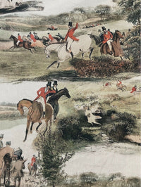 Thumbnail for Printed cotton fabric with fox hunt with hunters on horseback in a rural setting.