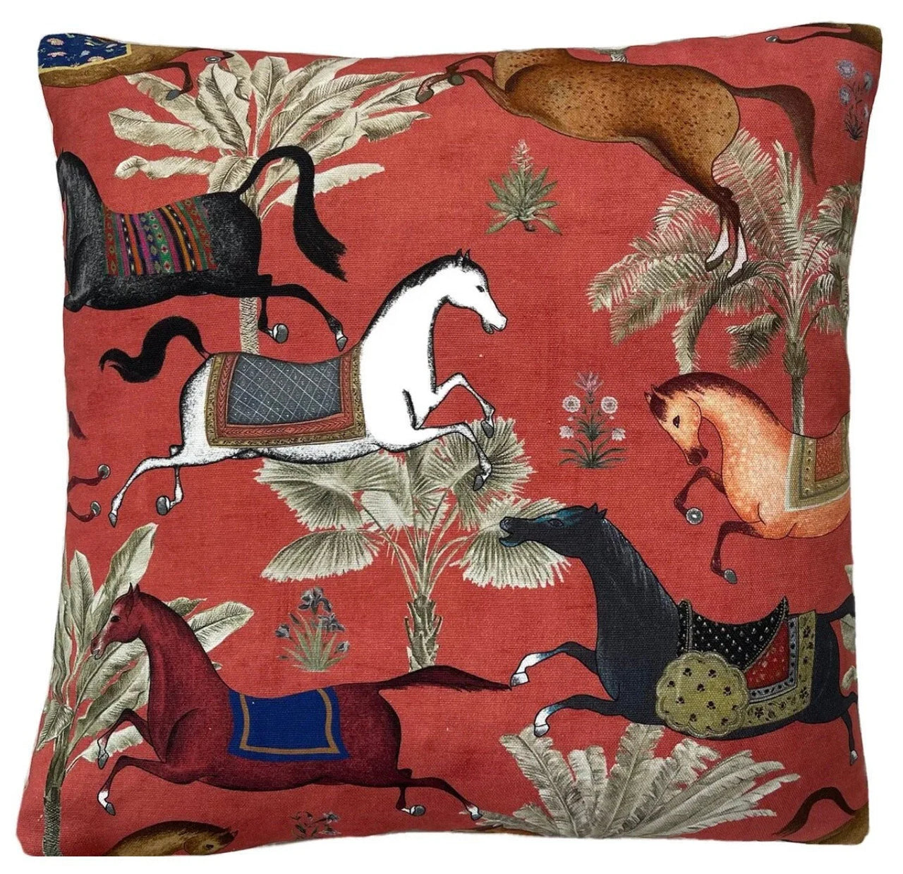 Red and brown Arabian horses decorative pillow.