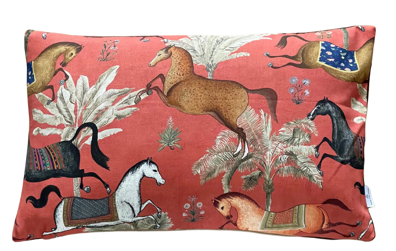 Rusty red Arabian horse motif pillow for armchairs.