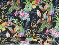 Thumbnail for Tropical botanical print fabric with green leaves and flowers.