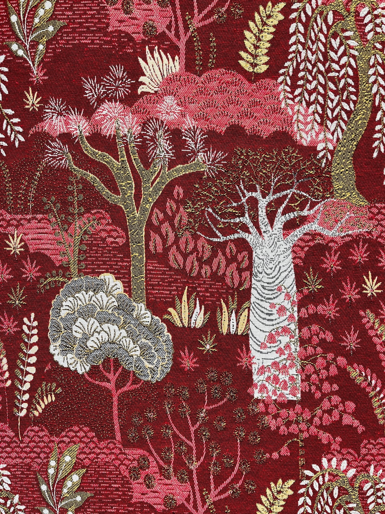 Baobab Upholstery Fabric Ruby Red Gold Textile Floral Home Curtains Blinds Upholstery
