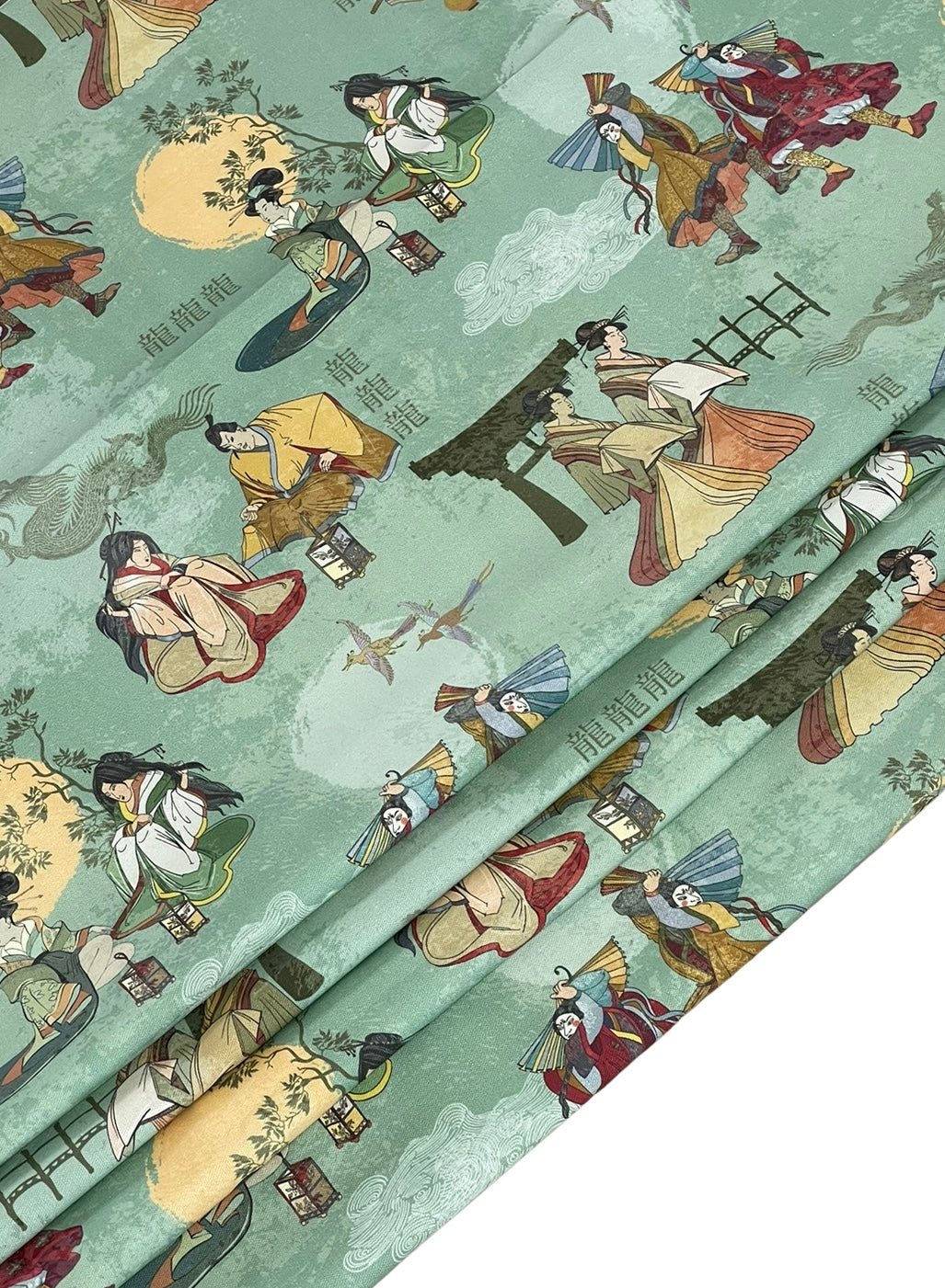 Custom-Made to Measure Roman Blinds - Japanese Motif Pattern Featuring Samurai and Geisha