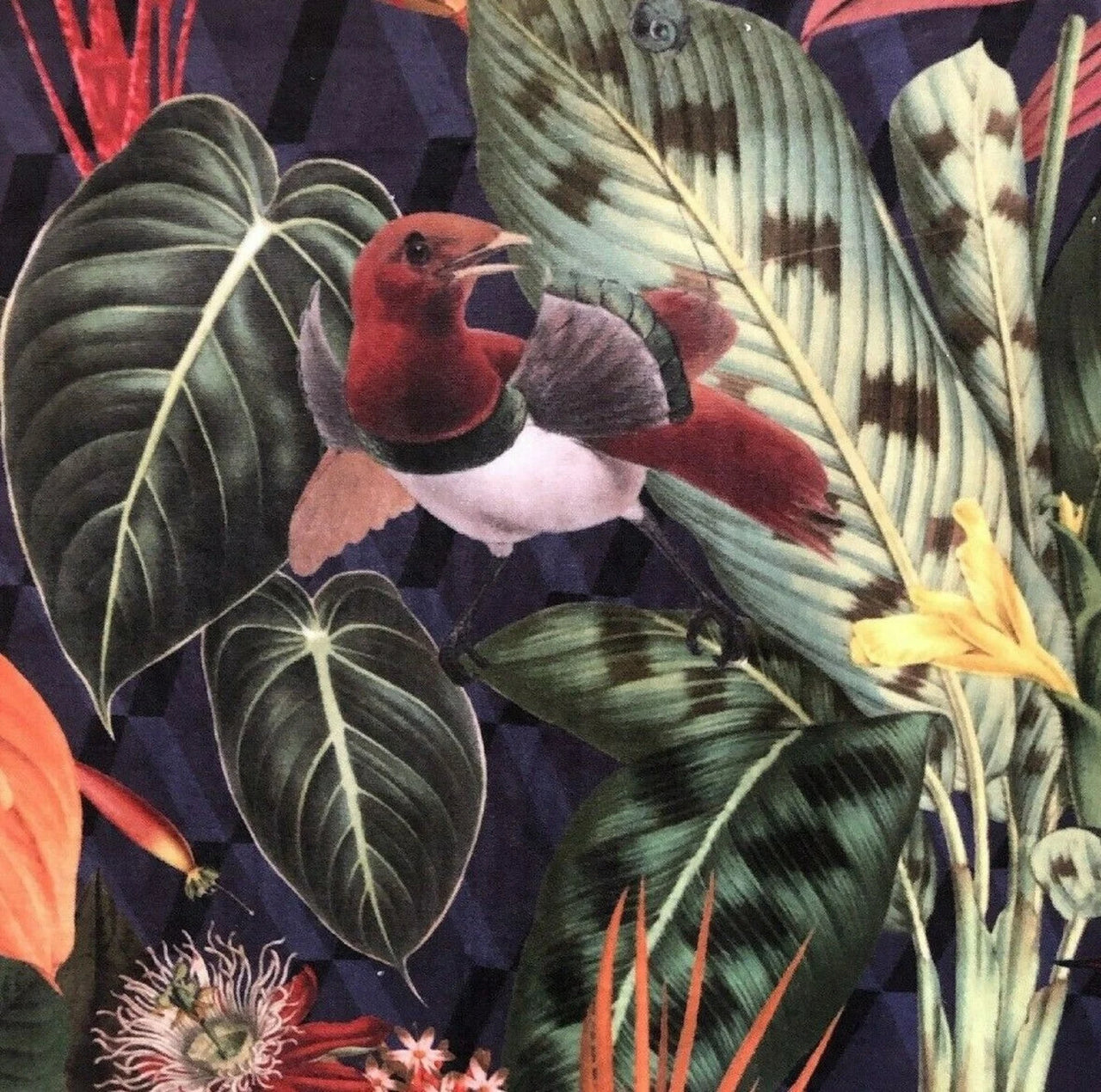 Plush velvet with birds and leaves