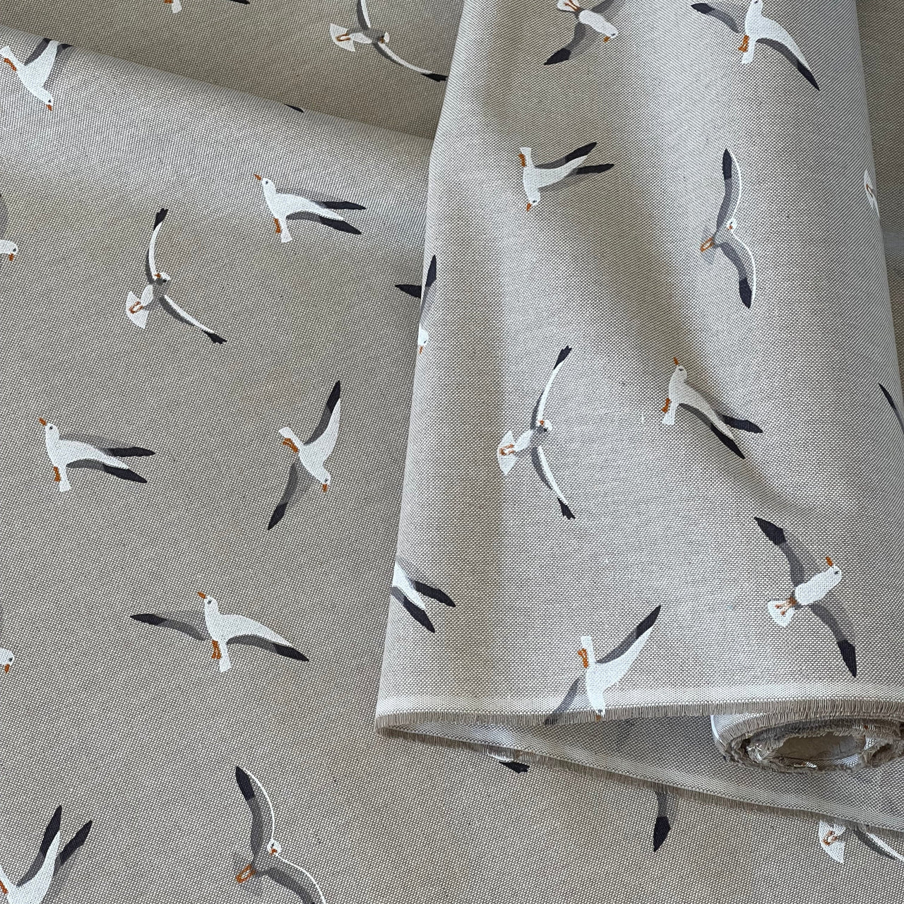 Nautical bird print fabric close-up