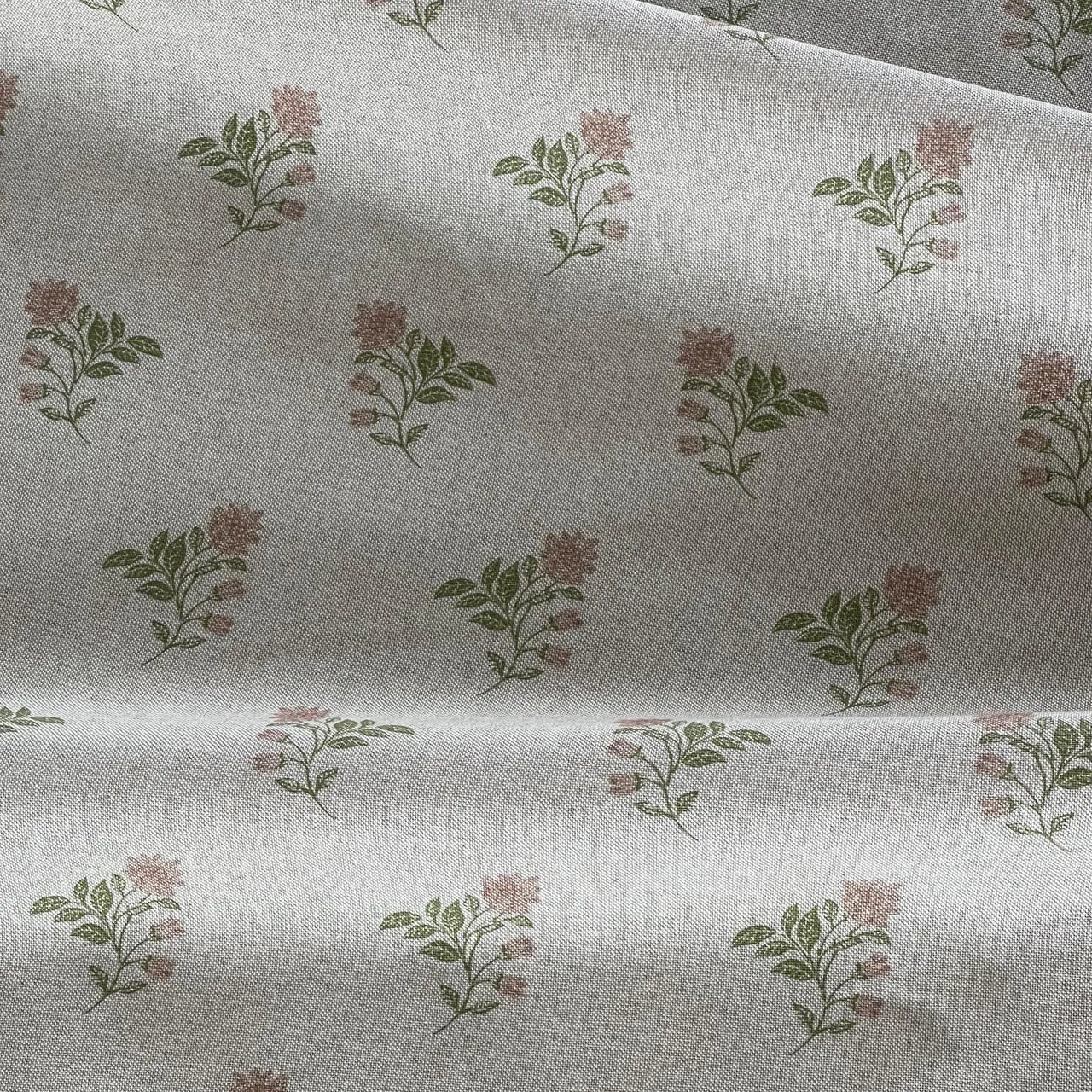 Elegant botanical pattern on rustic linen-look fabric