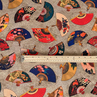 Thumbnail for Designer printed cotton fabric with traditional fan artwork