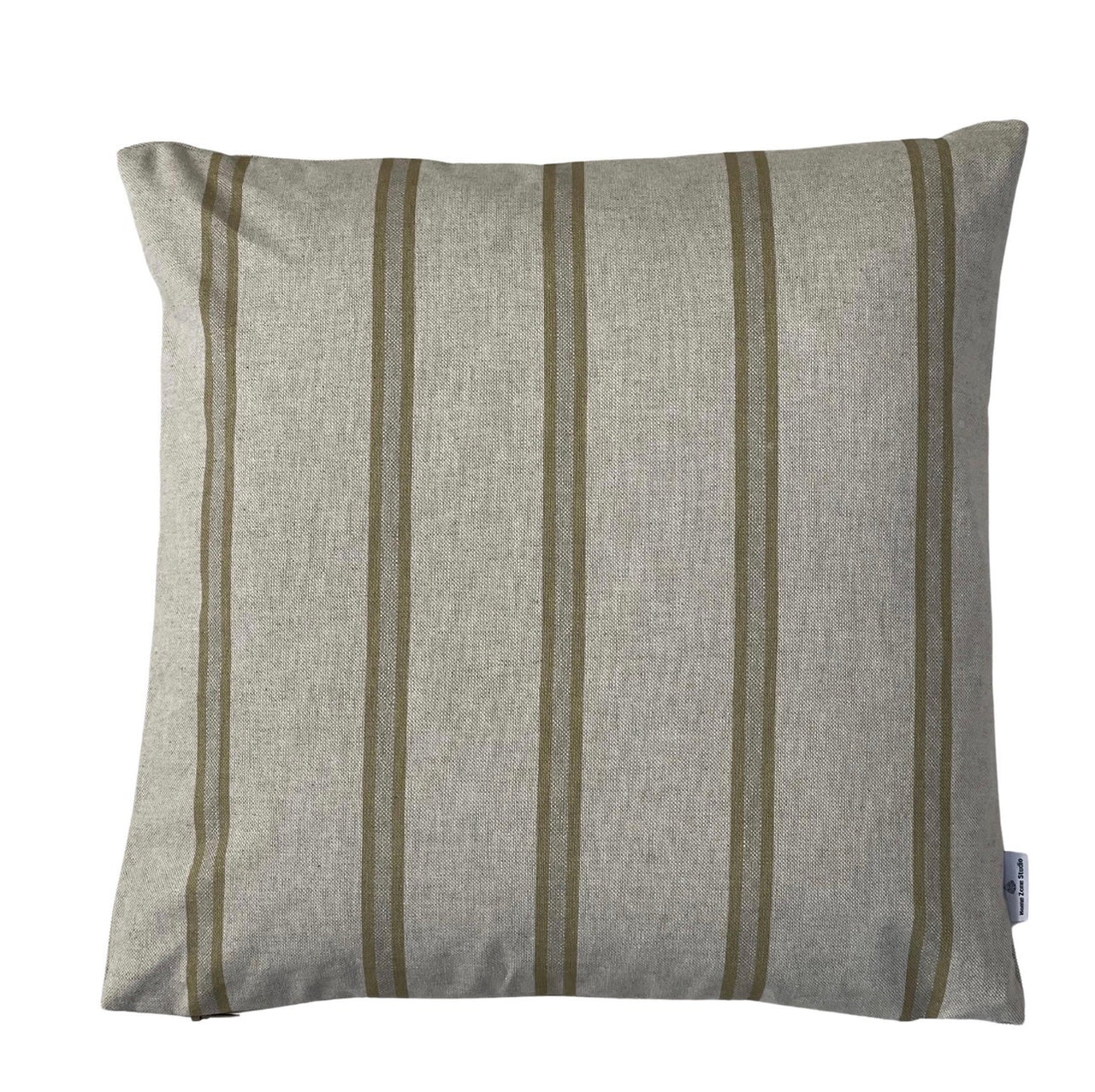 Cushion Cover	Country farmhouse cushion cover featuring muted soft gold double stripes on a natural oatmeal linen-look background.
