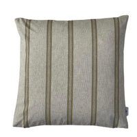 Thumbnail for Cushion Cover	Country farmhouse cushion cover featuring muted soft gold double stripes on a natural oatmeal linen-look background.