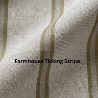Thumbnail for Textured fabric with 'Farmhouse Ticking Stripe' label on a neutral background