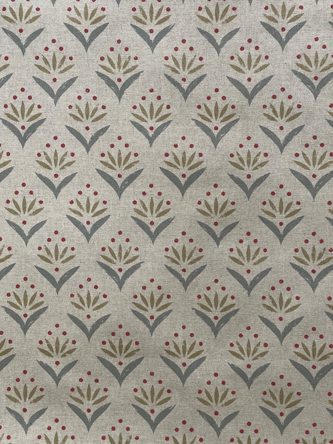Meadow Berry botanical textile with olive leaves and berry accents