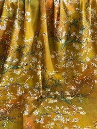 Thumbnail for Decorative floral fabric in yellow with vintage almond blossom print