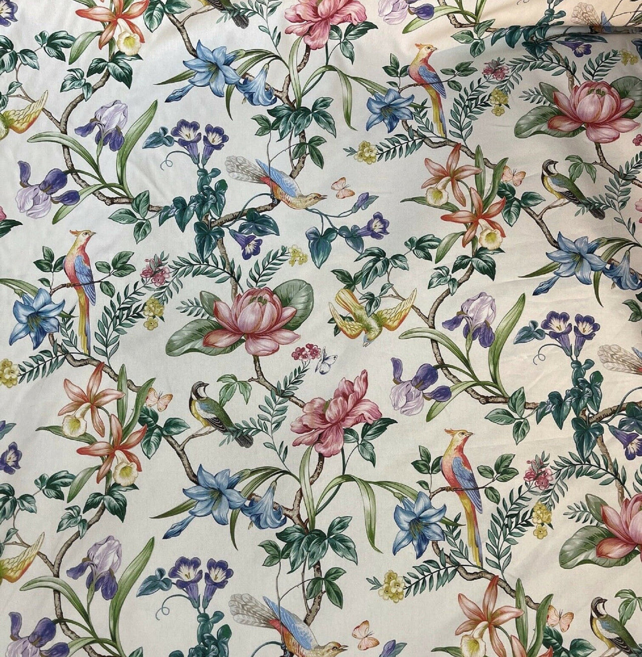 Botanical print cotton fabric with wildlife