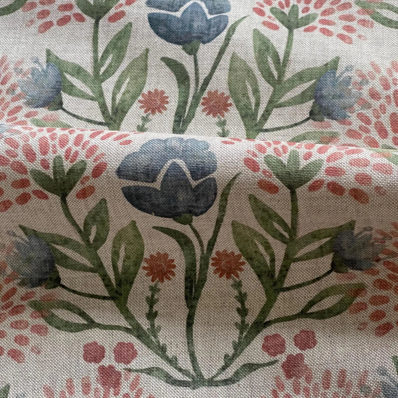 Decorative floral fabric with calming neutral and green tones