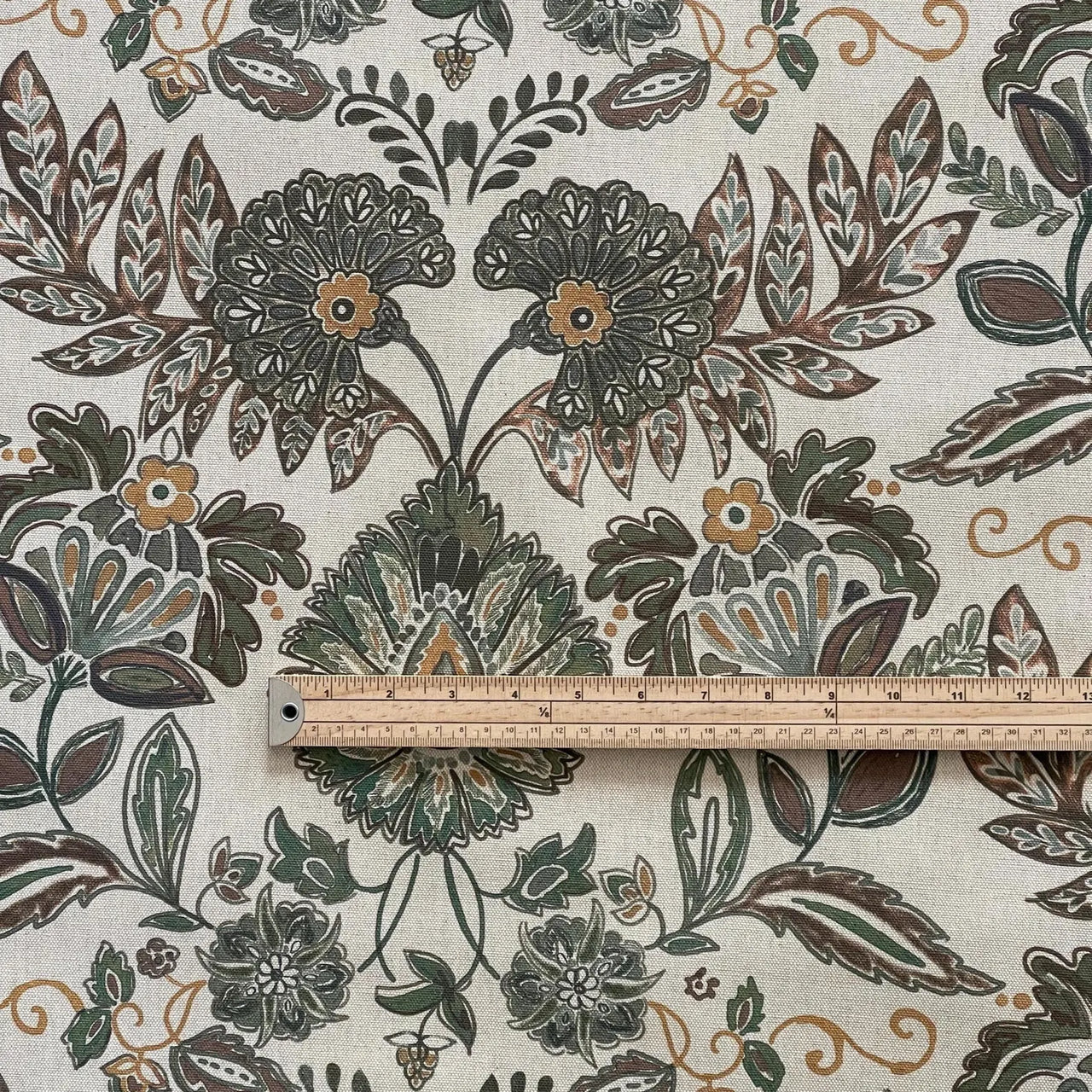 Classic botanical cotton fabric with natural textured weave