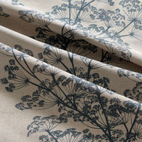 Thumbnail for Natural linen look fabric with blue floral botanical pattern repeat