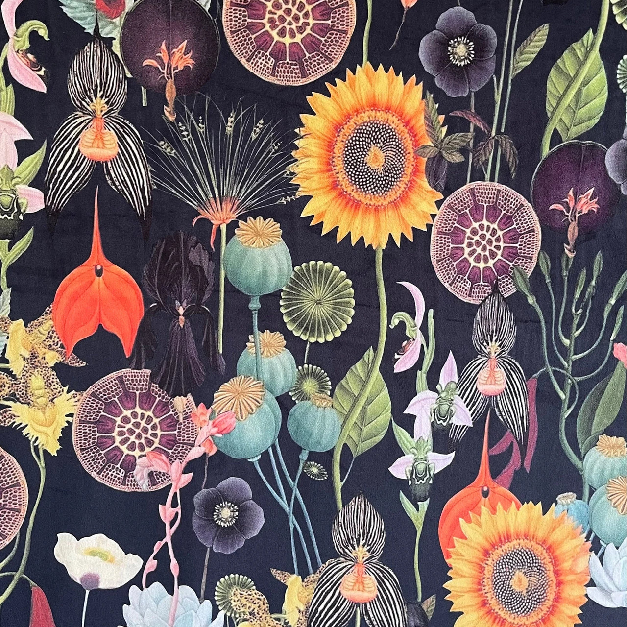 Colorful floral pattern on a dark background
