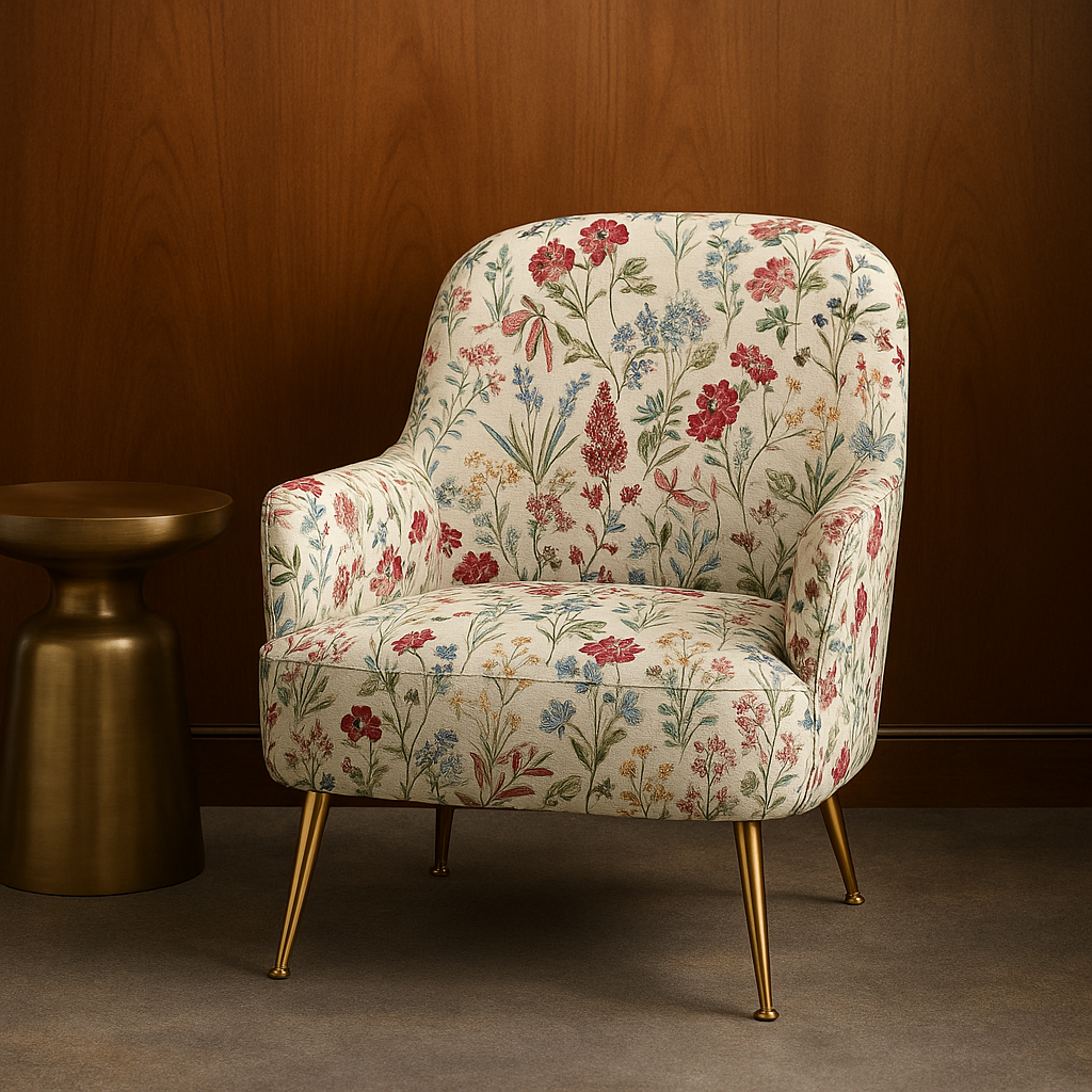 Elegant floral armchair in vintage botanical fabric

