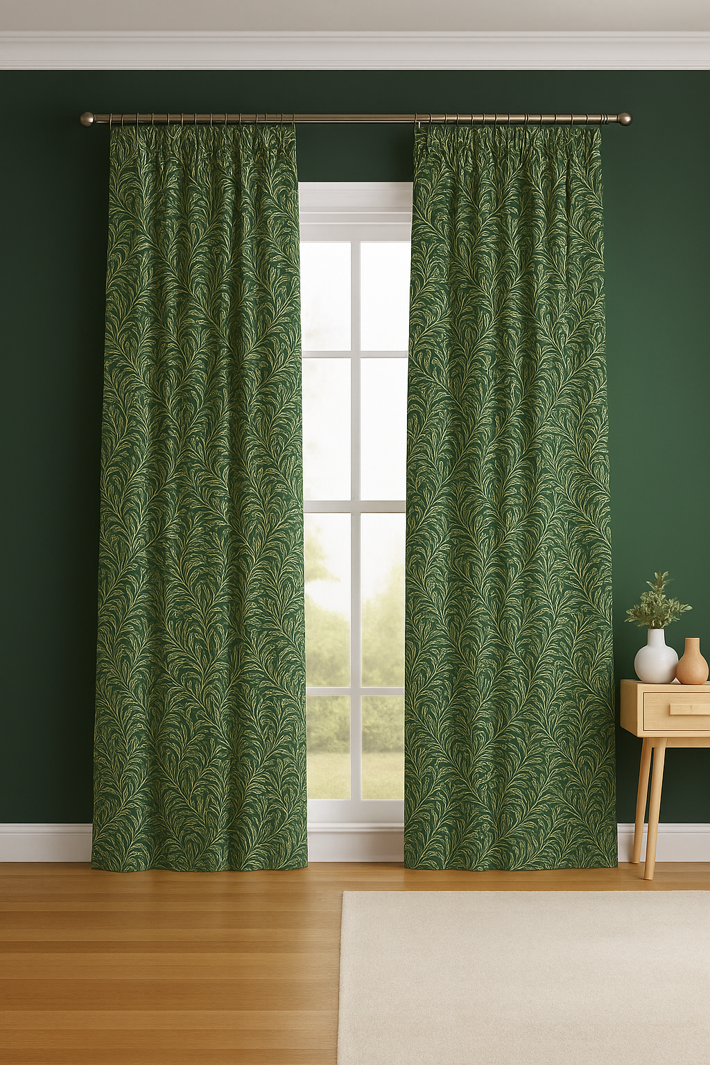 William Morris Willow Boughs curtains in green botanical print.

