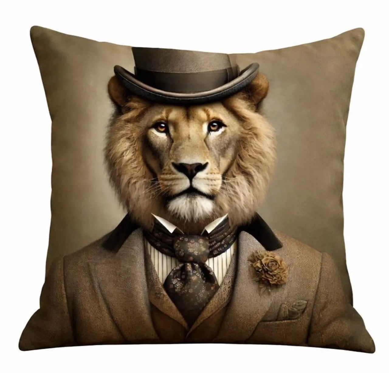 Gentleman lion velvet cushion cover 18x18 Victorian portrait