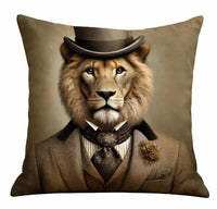 Thumbnail for Gentleman lion velvet cushion cover 18x18 Victorian portrait