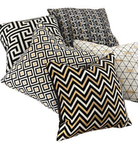 Thumbnail for Woven zig zag pillow with black, white, and gold pattern.
