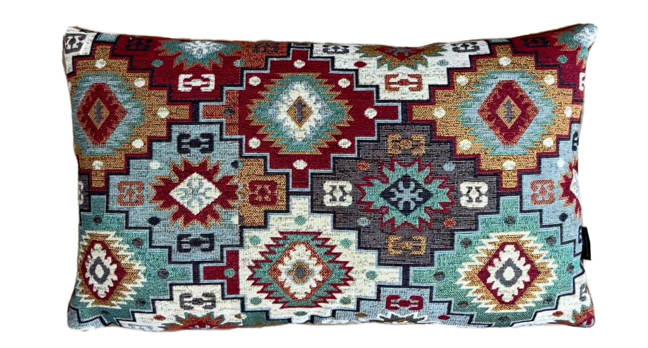 Square Kilim pillow for rustic interiors.

