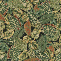 Thumbnail for Tropical foliage woven fabric with green and mustard leaves.
