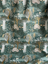 Thumbnail for Decorative woven fabric featuring baobab trees and foliage pattern