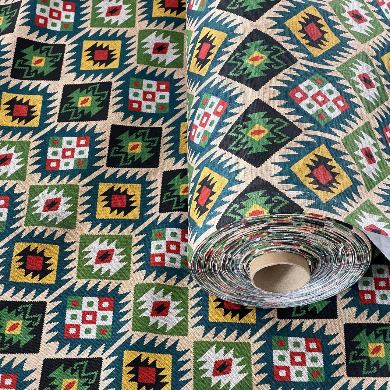 Bright tribal cotton fabric for home accents