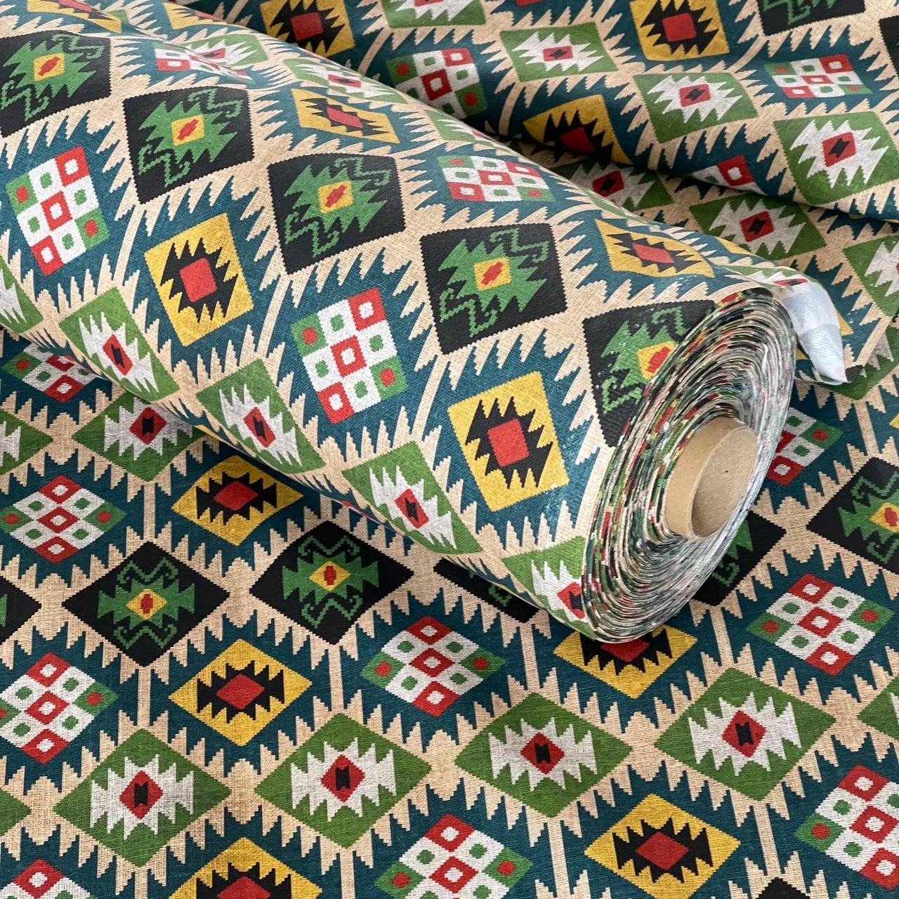 Close-up of Nomad Mosaic cotton fabric pattern