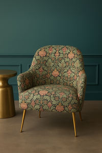 Thumbnail for William Morris pattern armchair with brass legs.

