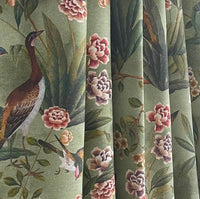 Thumbnail for Vintage-style curtain made from green botanical cotton fabric with goose and floral print