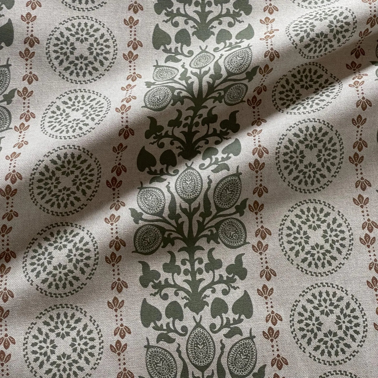High quality linen look cotton fabric with decorative medallion repeat pattern