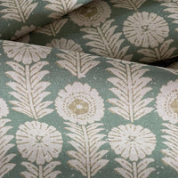 Thumbnail for Apple green upholstery fabric with ivory folk floral pattern for home decor