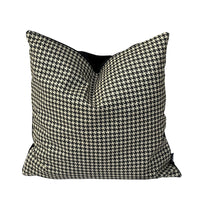 Thumbnail for Monochrome houndstooth pillow on beige sofa, modern Scandinavian living room styling.