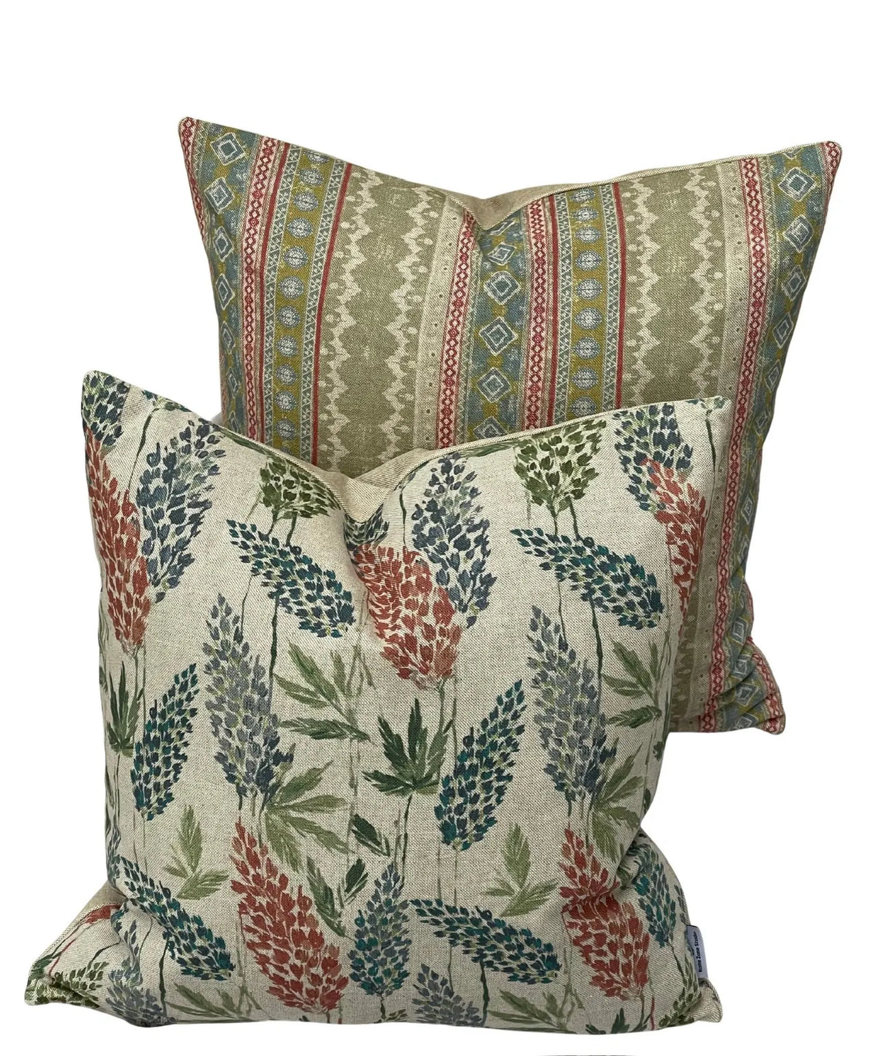 Decorative pillow with multicolour sage and blush stripes
