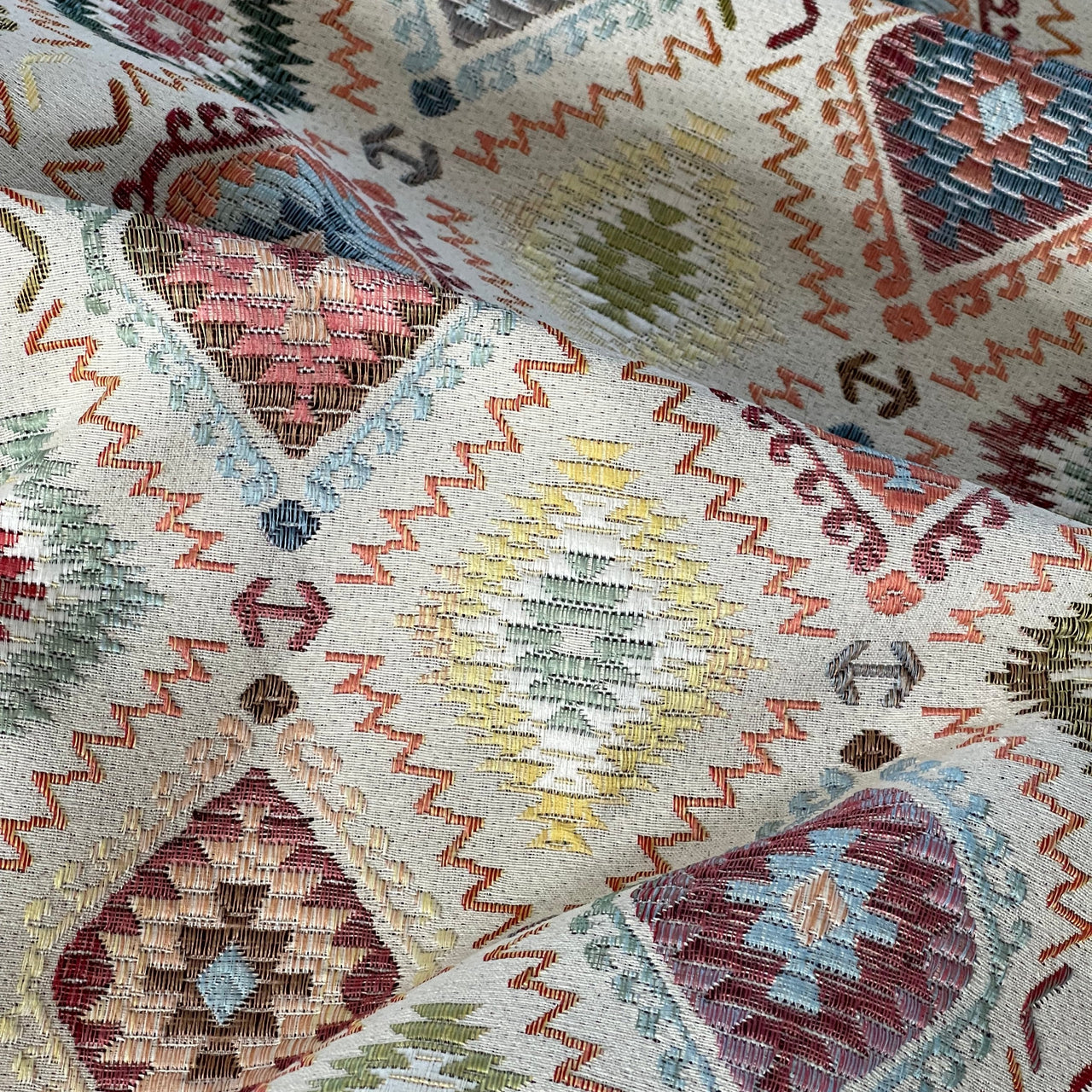Global-inspired Indian kilim upholstery fabric with detailed weave