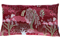 Thumbnail for Gold detailed botanical pillow cover in red fabric