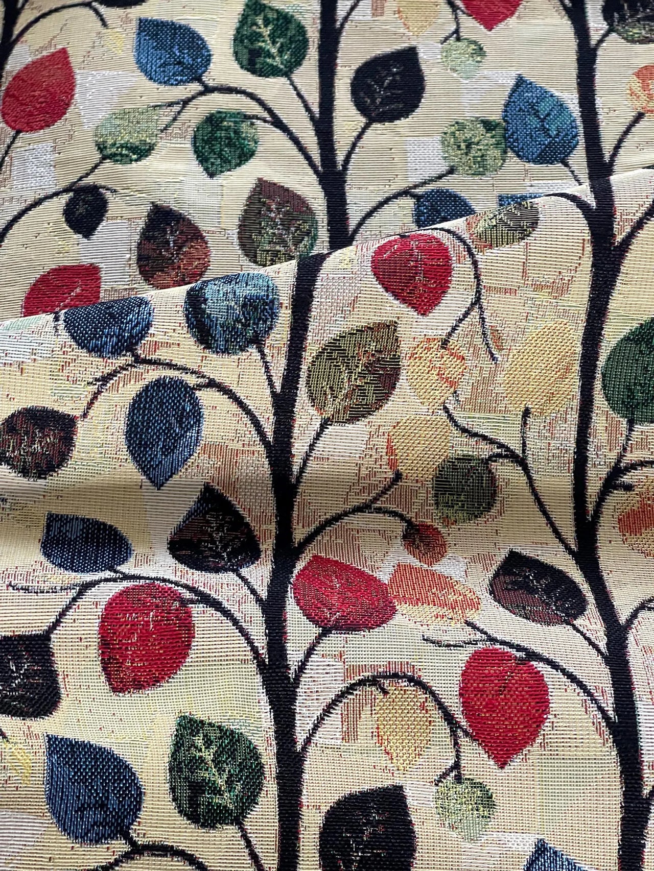 Heavy upholstery tapestry fabric with retro leaf pattern
