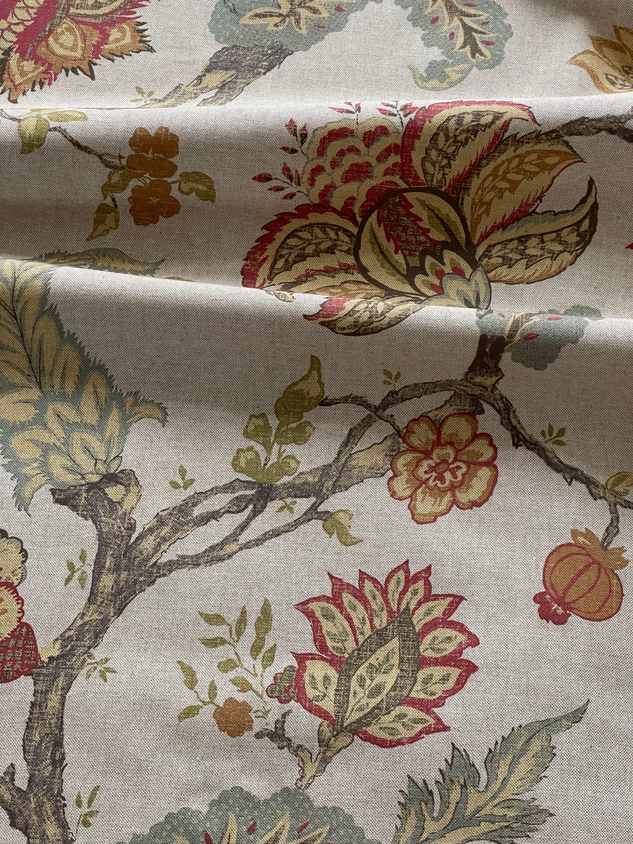 Classic Jacobean floral cotton blend furnishing fabric