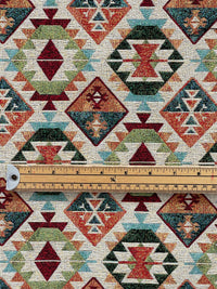 Thumbnail for Vibrant cherry red and green geometric print fabric

