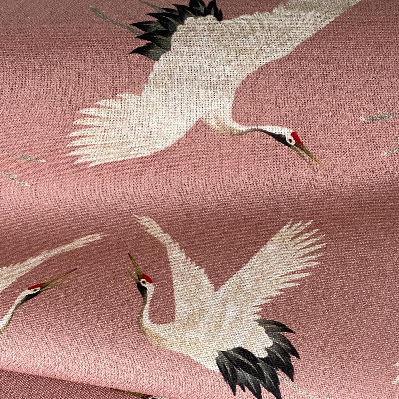 Decorative cotton fabric inspired by traditional Asian crane art.