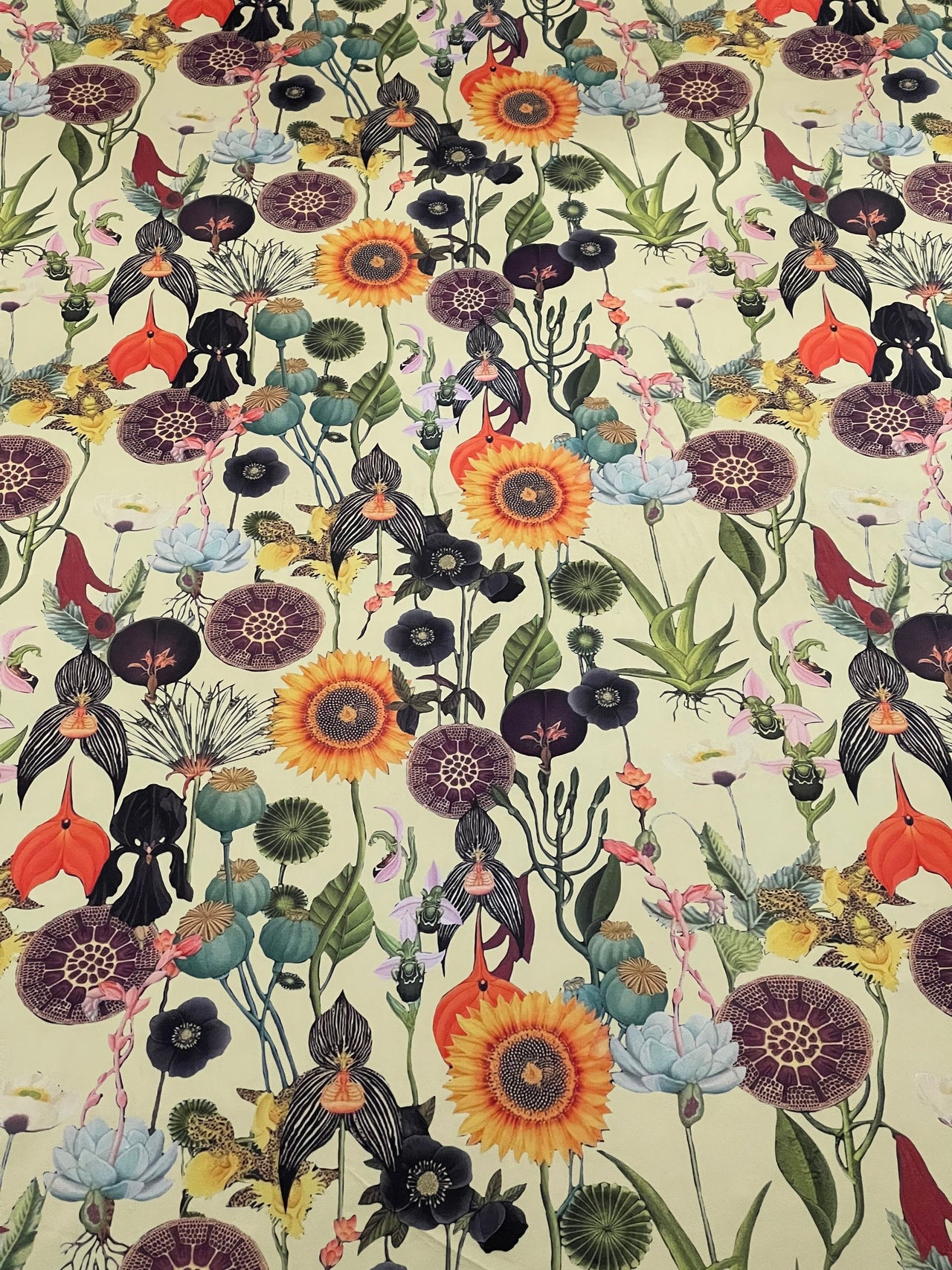 Sunflower and orchid velvet fabric for curtains