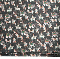 Thumbnail for Patterned fabric with repeated design of people on horses and carriages.